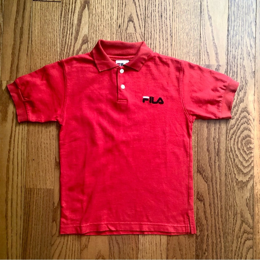 Fila Red Polo Shirt Embroidered Logo Vintage Retro Academia Preppy Boy’s Size L